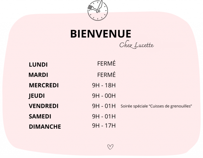 Horaires cafe restaurant lucette